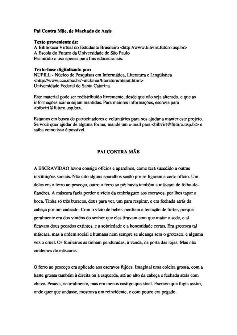 PAI CONTRA MÃE – Machado de Assis