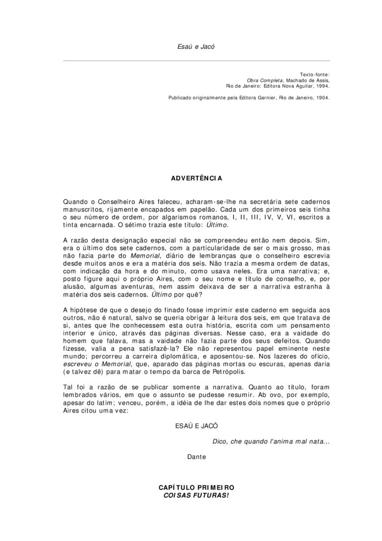 ESAÚ E JACÓ – Machado de Assis