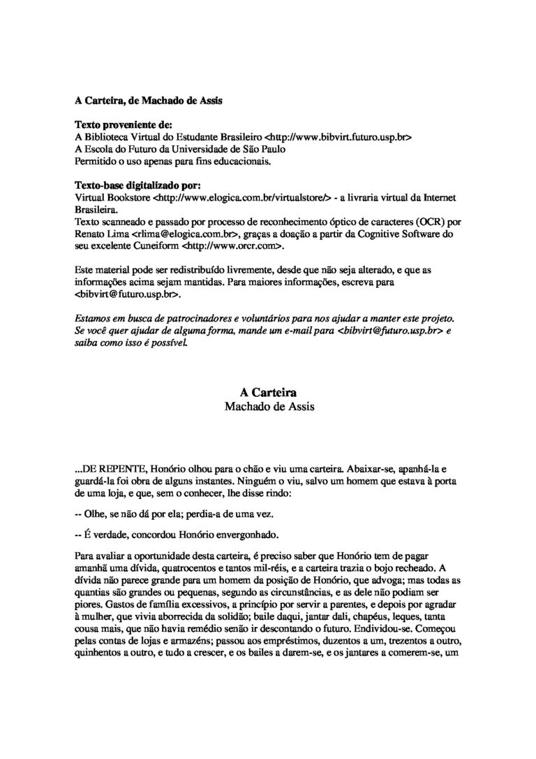 A Carteira – Machado de Assis