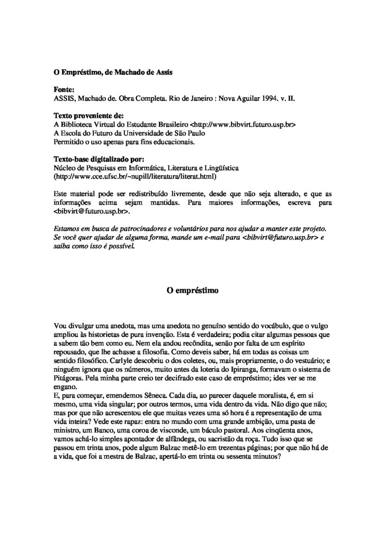 O Empréstimo – Machado de Assis
